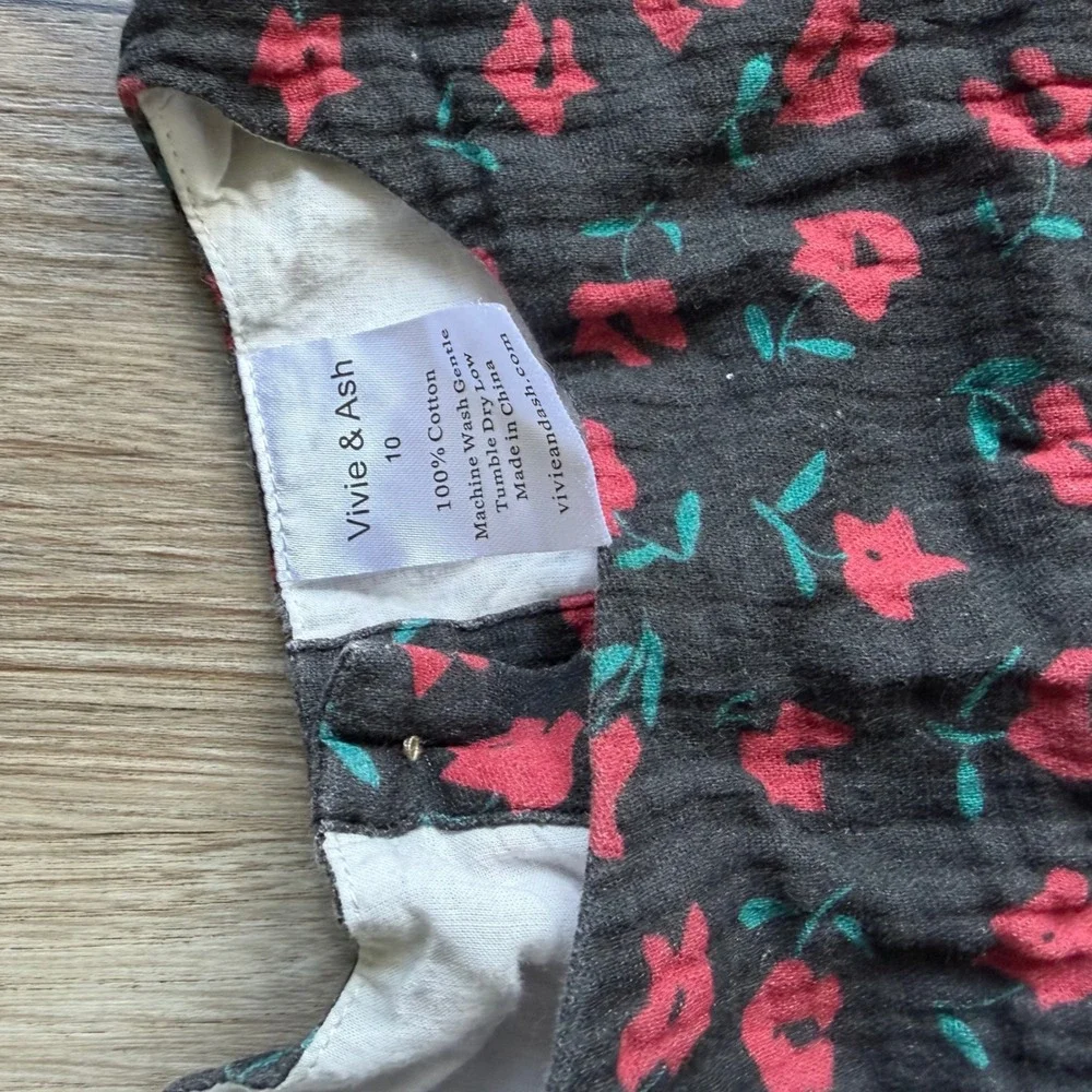 Vivie & Ash Girls Size 10 Floral Cotton Gauze Empire Waist Dress Short Sleeve
